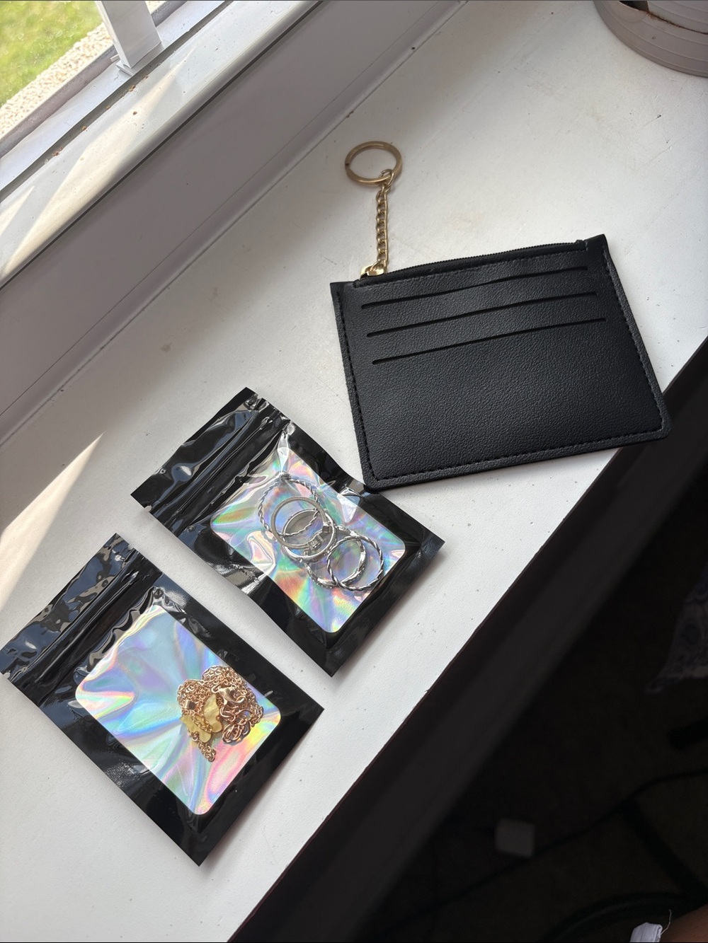 Black Cardholder Keychain with Gold Chain